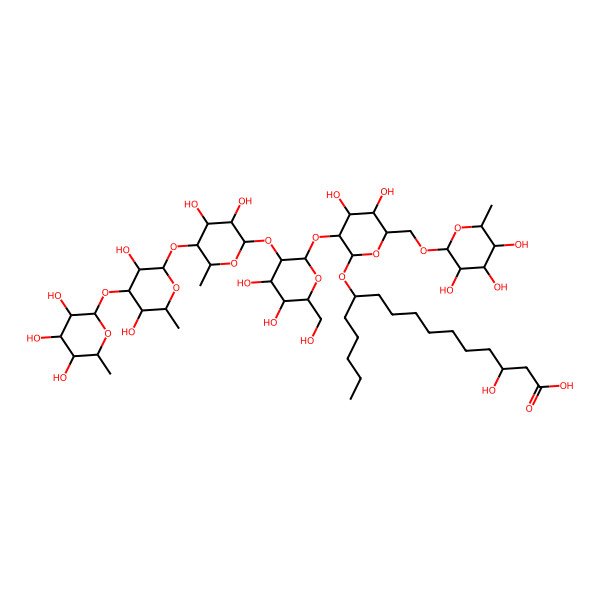 2D Structure of 11-[3-[3-[5-[3,5-Dihydroxy-6-methyl-4-(3,4,5-trihydroxy-6-methyloxan-2-yl)oxyoxan-2-yl]oxy-3,4-dihydroxy-6-methyloxan-2-yl]oxy-4,5-dihydroxy-6-(hydroxymethyl)oxan-2-yl]oxy-4,5-dihydroxy-6-[(3,4,5-trihydroxy-6-methyloxan-2-yl)oxymethyl]oxan-2-yl]oxy-3-hydroxyhexadecanoic acid