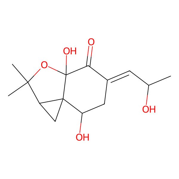 2D Structure of 3a,7-Dihydroxy-5-(2-hydroxypropylidene)-2,2-dimethyl-1,1a,6,7-tetrahydrocyclopropa[c][1]benzofuran-4-one