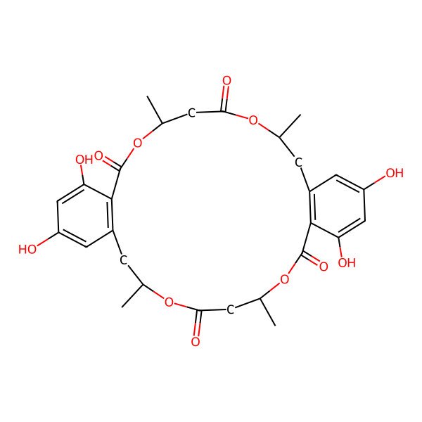 2D Structure of 12,14,26,28-Tetrahydroxy-4,8,18,22-tetramethyl-3,7,17,21-tetraoxatricyclo[22.4.0.010,15]octacosa-1(24),10(15),11,13,25,27-hexaene-2,6,16,20-tetrone