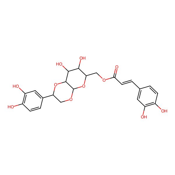 2D Structure of [2-(3,4-dihydroxyphenyl)-7,8-dihydroxy-3,4a,6,7,8,8a-hexahydro-2H-pyrano[2,3-b][1,4]dioxin-6-yl]methyl 3-(3,4-dihydroxyphenyl)prop-2-enoate