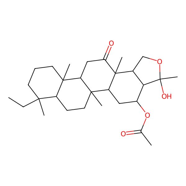 2D Structure of (8-Ethyl-3-hydroxy-3,5b,8,11a,13a-pentamethyl-13-oxo-1,3a,4,5,5a,6,7,7a,9,10,11,11b,12,13b-tetradecahydrophenanthro[2,1-e][2]benzofuran-4-yl) acetate