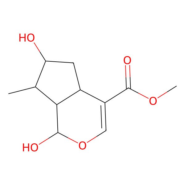 2D Structure of methyl (1R,4aS,6S,7R,7aR)-1,6-dihydroxy-7-methyl-1,4a,5,6,7,7a-hexahydrocyclopenta[c]pyran-4-carboxylate