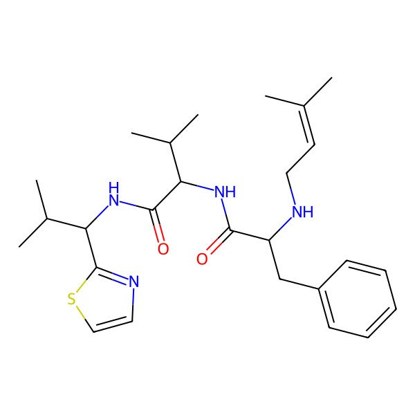 2D Structure of 3-methyl-2-[[2-(3-methylbut-2-enylamino)-3-phenylpropanoyl]amino]-N-[2-methyl-1-(1,3-thiazol-2-yl)propyl]butanamide