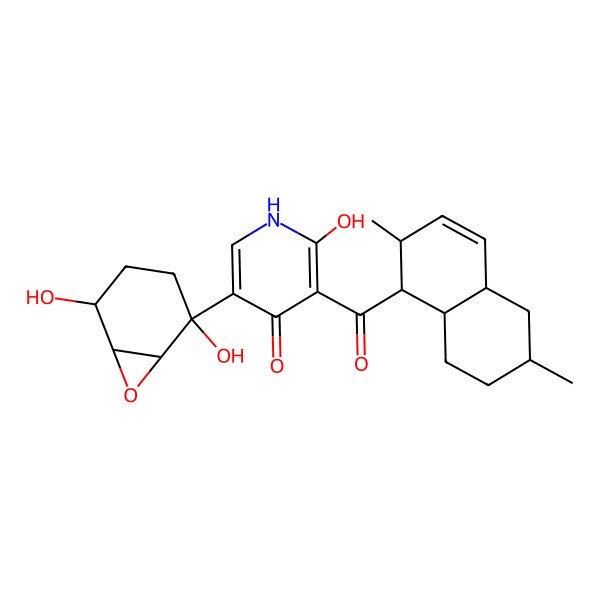 2D Structure of 3-[(1S,2S,4aR,6S,8aS)-2,6-dimethyl-1,2,4a,5,6,7,8,8a-octahydronaphthalene-1-carbonyl]-5-[(1R,2R,5R,6R)-2,5-dihydroxy-7-oxabicyclo[4.1.0]heptan-2-yl]-2-hydroxy-1H-pyridin-4-one