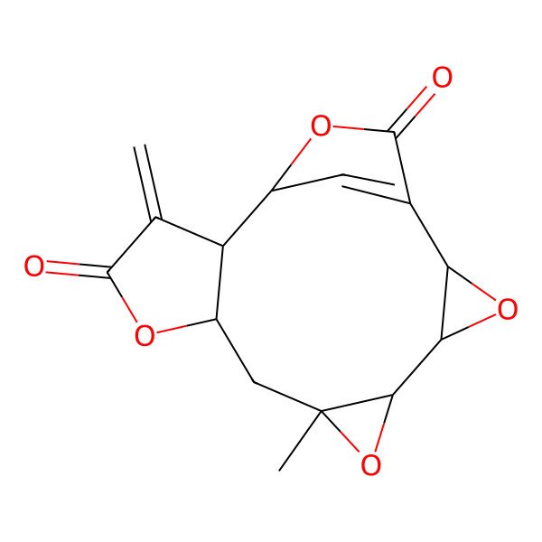 2D Structure of (2R,4R,5S,7S,9S,13S,14R)-7-methyl-12-methylidene-3,6,10,15-tetraoxapentacyclo[12.2.1.02,4.05,7.09,13]heptadec-1(17)-ene-11,16-dione