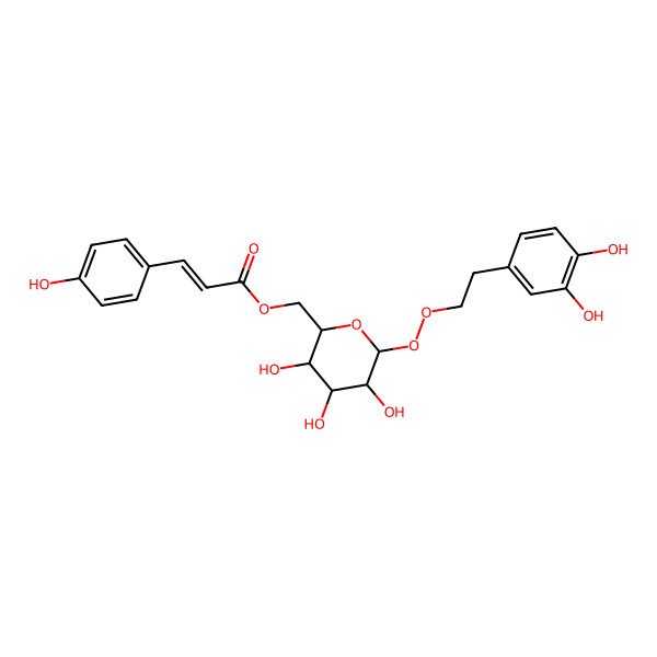 2D Structure of [(2R,3S,4S,5R,6S)-6-[2-(3,4-dihydroxyphenyl)ethylperoxy]-3,4,5-trihydroxyoxan-2-yl]methyl (E)-3-(4-hydroxyphenyl)prop-2-enoate