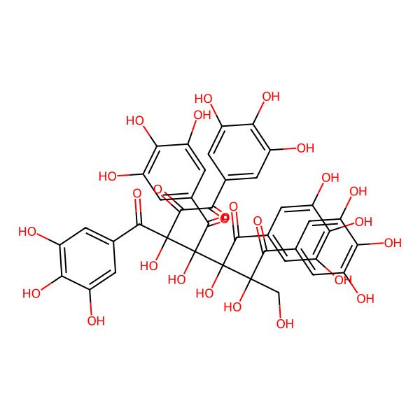 2D Structure of (3S,4S,5R,6R)-3,4,5,6-tetrahydroxy-6-(hydroxymethyl)-3,4,5-tris(3,4,5-trihydroxybenzoyl)-1,7-bis(3,4,5-trihydroxyphenyl)heptane-1,2,7-trione