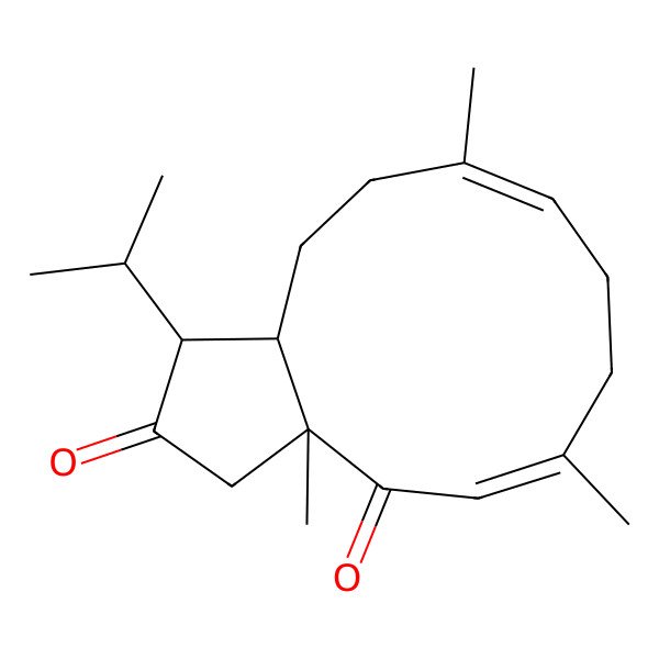 2D Structure of (1R,3aR,5Z,12aR)-3a,6,10-trimethyl-1-propan-2-yl-3,7,8,11,12,12a-hexahydro-1H-cyclopenta[11]annulene-2,4-dione