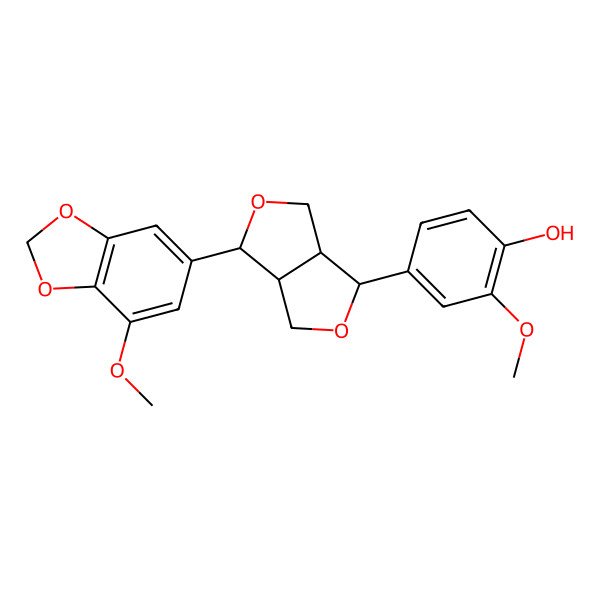 2D Structure of 4-[(3S,3aR,6S,6aR)-6-(7-methoxy-1,3-benzodioxol-5-yl)-1,3,3a,4,6,6a-hexahydrofuro[3,4-c]furan-3-yl]-2-methoxyphenol