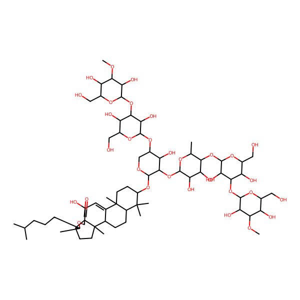 2D Structure of 16-[5-[4-[3,5-Dihydroxy-6-(hydroxymethyl)-4-methoxyoxan-2-yl]oxy-3,5-dihydroxy-6-(hydroxymethyl)oxan-2-yl]oxy-3-[5-[4-[3,5-dihydroxy-6-(hydroxymethyl)-4-methoxyoxan-2-yl]oxy-3,5-dihydroxy-6-(hydroxymethyl)oxan-2-yl]oxy-3,4-dihydroxy-6-methyloxan-2-yl]oxy-4-hydroxyoxan-2-yl]oxy-10-hydroxy-2,6,13,17,17-pentamethyl-6-(4-methylpentyl)-7-oxapentacyclo[10.8.0.02,9.05,9.013,18]icos-11-en-8-one