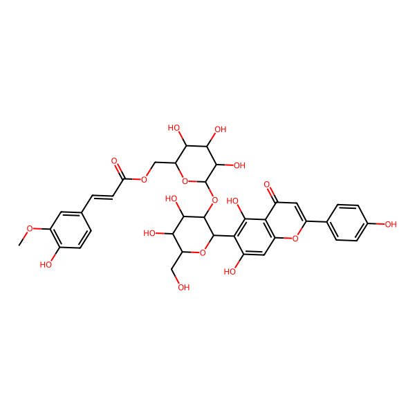 2D Structure of [6-[2-[5,7-Dihydroxy-2-(4-hydroxyphenyl)-4-oxochromen-6-yl]-4,5-dihydroxy-6-(hydroxymethyl)oxan-3-yl]oxy-3,4,5-trihydroxyoxan-2-yl]methyl 3-(4-hydroxy-3-methoxyphenyl)prop-2-enoate