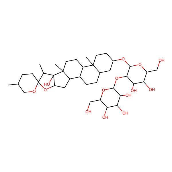 2D Structure of (2S,3R,4S,5S,6R)-2-[(2R,3R,4S,5S,6R)-4,5-Dihydroxy-6-(hydroxymethyl)-2-[(1R,2S,4S,5'S,6R,7S,8S,9S,12S,13S,16S,18R)-8-hydroxy-5',7,9,13-tetramethylspiro[5-oxapentacyclo[10.8.0.02,9.04,8.013,18]icosane-6,2'-oxane]-16-yl]oxyoxan-3-yl]oxy-6-(hydroxymethyl)oxane-3,4,5-triol