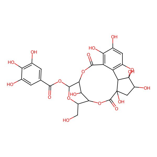 2D Structure of [4,6,7,12,13,21-Hexahydroxy-20-(hydroxymethyl)-3,15-dioxo-2,16,19,22-tetraoxapentacyclo[15.3.1.17,10.04,8.09,14]docosa-9,11,13-trien-18-yl] 3,4,5-trihydroxybenzoate
