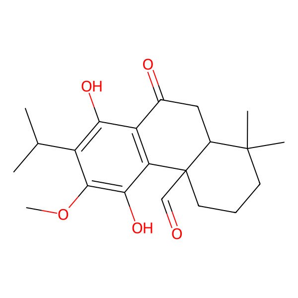 2D Structure of 5,8-dihydroxy-6-methoxy-1,1-dimethyl-9-oxo-7-propan-2-yl-3,4,10,10a-tetrahydro-2H-phenanthrene-4a-carbaldehyde