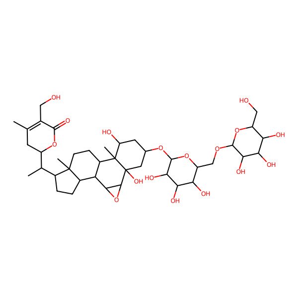 2D Structure of (2R)-2-[(1S)-1-[(1S,2S,4S,5R,7S,9S,10S,11S,14R,15R,18S)-5,9-dihydroxy-10,14-dimethyl-7-[(2R,3R,4S,5S,6R)-3,4,5-trihydroxy-6-[[(2R,3R,4S,5S,6R)-3,4,5-trihydroxy-6-(hydroxymethyl)oxan-2-yl]oxymethyl]oxan-2-yl]oxy-3-oxapentacyclo[9.7.0.02,4.05,10.014,18]octadecan-15-yl]ethyl]-5-(hydroxymethyl)-4-methyl-2,3-dihydropyran-6-one