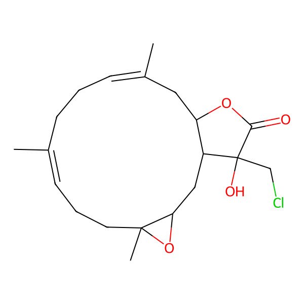 2D Structure of (1S,3S,5S,15S,18S)-18-(chloromethyl)-18-hydroxy-5,9,13-trimethyl-4,16-dioxatricyclo[13.3.0.03,5]octadeca-8,12-dien-17-one