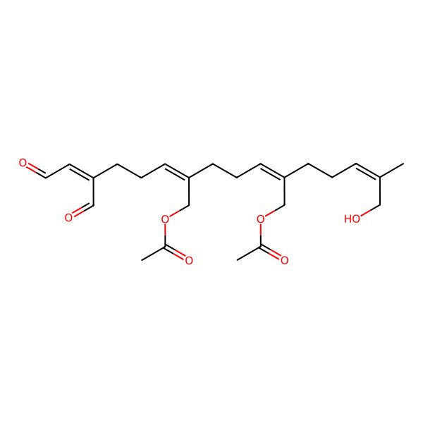 2D Structure of [6-(Acetyloxymethyl)-10-formyl-2-(5-hydroxy-4-methylpent-3-enyl)-12-oxododeca-2,6,10-trienyl] acetate