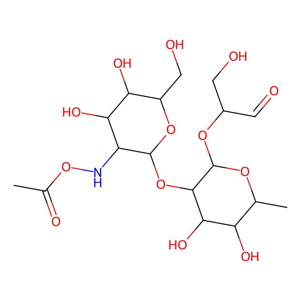 2D Structure of [[2-[4,5-Dihydroxy-2-(1-hydroxy-3-oxopropan-2-yl)oxy-6-methyloxan-3-yl]oxy-4,5-dihydroxy-6-(hydroxymethyl)oxan-3-yl]amino] acetate