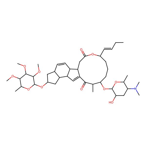 2D Structure of (1S,2R,5S,7R,9R,10S,14R,15S,19R)-19-[(E)-but-1-enyl]-15-[(2R,3R,5S,6R)-5-(dimethylamino)-3-hydroxy-6-methyloxan-2-yl]oxy-14-methyl-7-[(2R,3R,4R,5S,6S)-3,4,5-trimethoxy-6-methyloxan-2-yl]oxy-20-oxatetracyclo[10.10.0.02,10.05,9]docosa-3,11-diene-13,21-dione