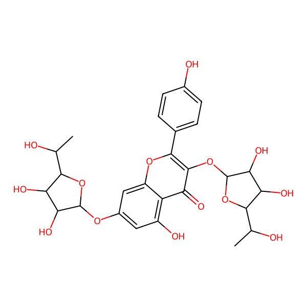 2D Structure of 7-[(2S,3R,4S,5R)-3,4-dihydroxy-5-[(1S)-1-hydroxyethyl]oxolan-2-yl]oxy-3-[(2R,3S,4R,5S)-3,4-dihydroxy-5-[(1S)-1-hydroxyethyl]oxolan-2-yl]oxy-5-hydroxy-2-(4-hydroxyphenyl)chromen-4-one