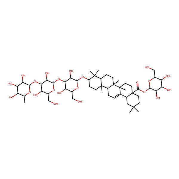 2D Structure of [3,4,5-Trihydroxy-6-(hydroxymethyl)oxan-2-yl] 10-[4-[3,5-dihydroxy-6-(hydroxymethyl)-4-(3,4,5-trihydroxy-6-methyloxan-2-yl)oxyoxan-2-yl]oxy-3,5-dihydroxy-6-(hydroxymethyl)oxan-2-yl]oxy-2,2,6a,6b,9,9,12a-heptamethyl-1,3,4,5,6,6a,7,8,8a,10,11,12,13,14b-tetradecahydropicene-4a-carboxylate