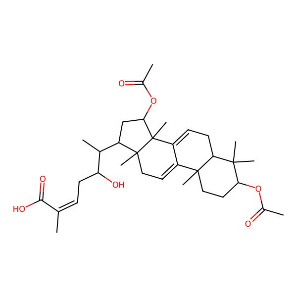 2D Structure of 6-(3,15-diacetyloxy-4,4,10,13,14-pentamethyl-2,3,5,6,12,15,16,17-octahydro-1H-cyclopenta[a]phenanthren-17-yl)-5-hydroxy-2-methylhept-2-enoic acid