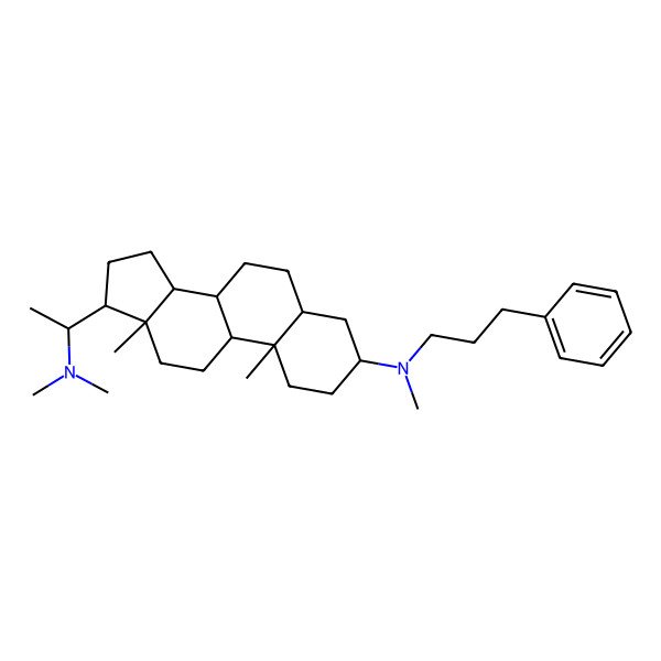 2D Structure of (3S,5S,8R,9S,10S,13S,14S,17S)-17-[(1S)-1-(dimethylamino)ethyl]-N,10,13-trimethyl-N-(3-phenylpropyl)-2,3,4,5,6,7,8,9,11,12,14,15,16,17-tetradecahydro-1H-cyclopenta[a]phenanthren-3-amine