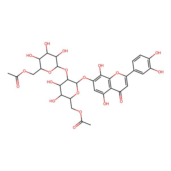 2D Structure of [(2R,3S,4R,5R,6S)-6-[(2S,3R,4S,5S,6R)-6-(acetyloxymethyl)-2-[2-(3,4-dihydroxyphenyl)-5,8-dihydroxy-4-oxochromen-7-yl]oxy-4,5-dihydroxyoxan-3-yl]oxy-3,4,5-trihydroxyoxan-2-yl]methyl acetate
