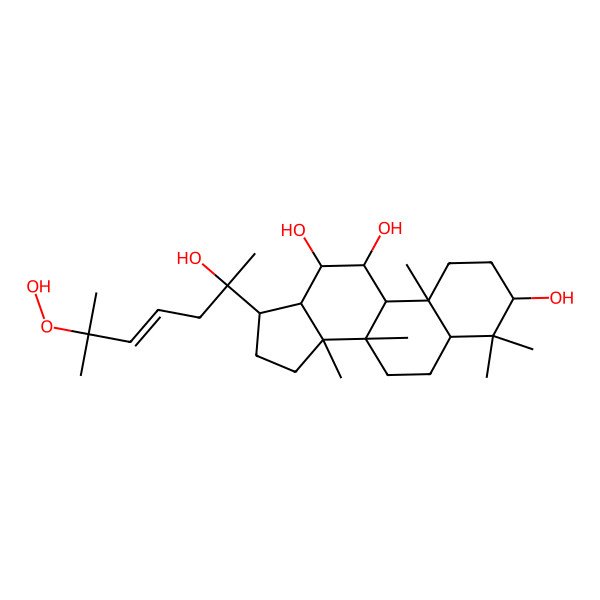 2D Structure of 17-(6-hydroperoxy-2-hydroxy-6-methylhept-4-en-2-yl)-4,4,8,10,14-pentamethyl-2,3,5,6,7,9,11,12,13,15,16,17-dodecahydro-1H-cyclopenta[a]phenanthrene-3,11,12-triol