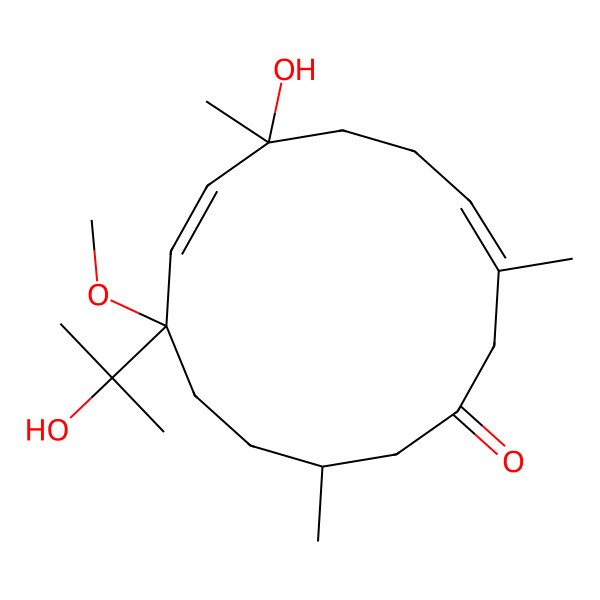 2D Structure of (3E,7S,8E,10S,13R)-7-hydroxy-10-(2-hydroxypropan-2-yl)-10-methoxy-3,7,13-trimethylcyclotetradeca-3,8-dien-1-one