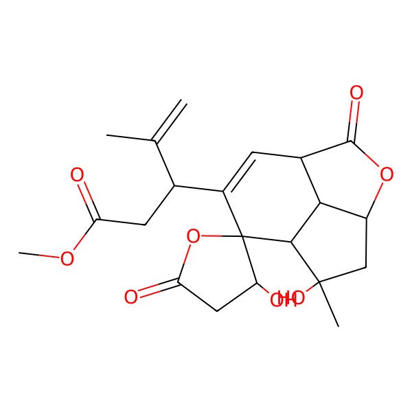 2D Structure of methyl (3S)-3-[(1S,3'S,4R,6S,7R,8S,11R)-3',6-dihydroxy-6-methyl-2,5'-dioxospiro[3-oxatricyclo[5.3.1.04,11]undec-9-ene-8,2'-oxolane]-9-yl]-4-methylpent-4-enoate
