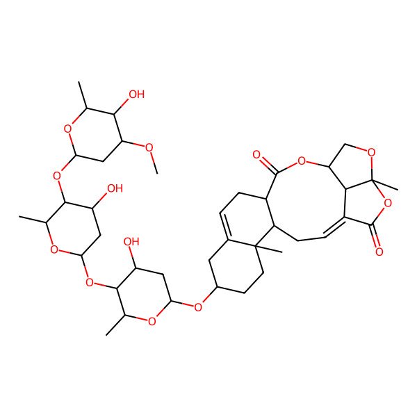 2D Structure of 8-[4-Hydroxy-5-[4-hydroxy-5-(5-hydroxy-4-methoxy-6-methyloxan-2-yl)oxy-6-methyloxan-2-yl]oxy-6-methyloxan-2-yl]oxy-5,19-dimethyl-15,18,20-trioxapentacyclo[14.5.1.04,13.05,10.019,22]docosa-1,10-diene-14,21-dione
