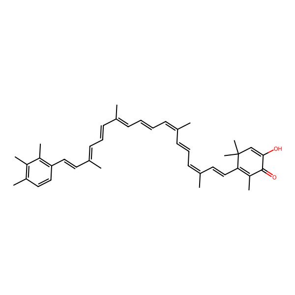 2D Structure of 6-hydroxy-2,4,4-trimethyl-3-[(1E,3E,5E,7E,9E,11E,13E,15E,17E)-3,7,12,16-tetramethyl-18-(2,3,4-trimethylphenyl)octadeca-1,3,5,7,9,11,13,15,17-nonaenyl]cyclohexa-2,5-dien-1-one