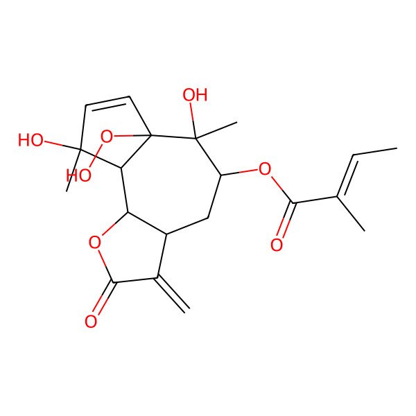 2D Structure of (6a-hydroperoxy-6,9-dihydroxy-6,9-dimethyl-3-methylidene-2-oxo-4,5,9a,9b-tetrahydro-3aH-azuleno[4,5-b]furan-5-yl) 2-methylbut-2-enoate