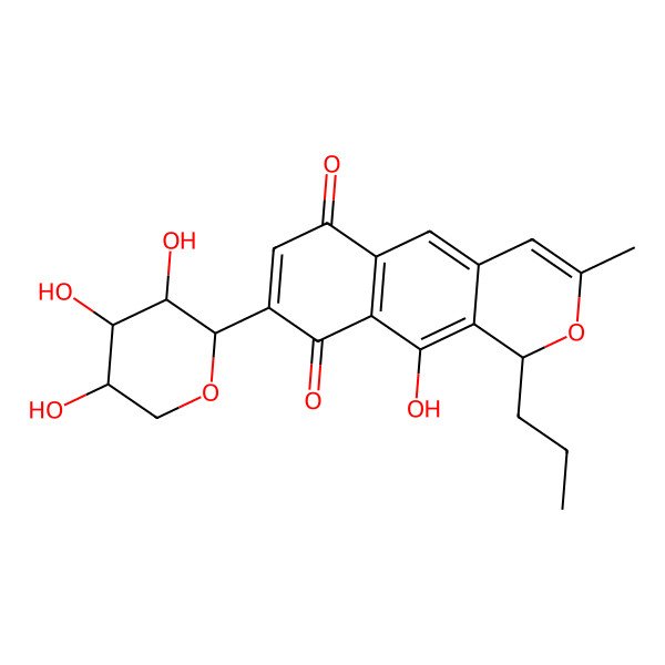 2D Structure of (1R)-10-hydroxy-3-methyl-1-propyl-8-[(2S,3R,4R,5R)-3,4,5-trihydroxyoxan-2-yl]-1H-benzo[g]isochromene-6,9-dione