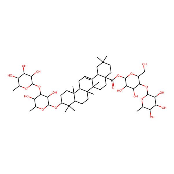 2D Structure of [3,4-Dihydroxy-6-(hydroxymethyl)-5-(3,4,5-trihydroxy-6-methyloxan-2-yl)oxyoxan-2-yl] 10-[3,5-dihydroxy-6-methyl-4-(3,4,5-trihydroxy-6-methyloxan-2-yl)oxyoxan-2-yl]oxy-2,2,6a,6b,9,9,12a-heptamethyl-1,3,4,5,6,6a,7,8,8a,10,11,12,13,14b-tetradecahydropicene-4a-carboxylate