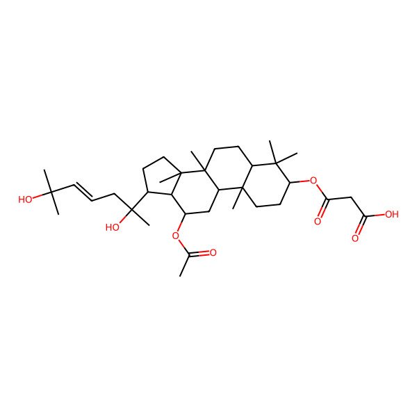 2D Structure of 3-[[12-acetyloxy-17-(2,6-dihydroxy-6-methylhept-4-en-2-yl)-4,4,8,10,14-pentamethyl-2,3,5,6,7,9,11,12,13,15,16,17-dodecahydro-1H-cyclopenta[a]phenanthren-3-yl]oxy]-3-oxopropanoic acid