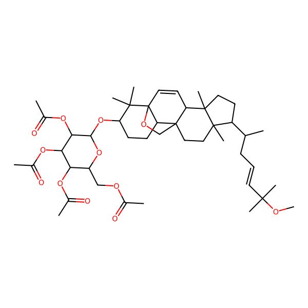 2D Structure of [3,4,5-Triacetyloxy-6-[[8-(6-methoxy-6-methylhept-4-en-2-yl)-5,9,17,17-tetramethyl-18-oxapentacyclo[10.5.2.01,13.04,12.05,9]nonadec-2-en-16-yl]oxy]oxan-2-yl]methyl acetate