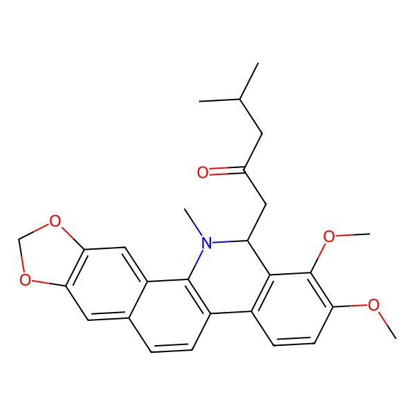 2D Structure of 1-[(13R)-1,2-dimethoxy-12-methyl-13H-[1,3]benzodioxolo[5,6-c]phenanthridin-13-yl]-4-methylpentan-2-one
