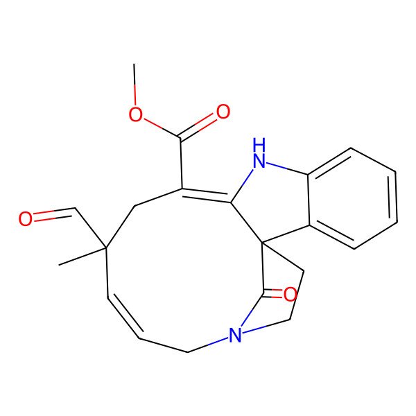 2D Structure of methyl (1S,9Z,12S,13Z)-12-formyl-12-methyl-19-oxo-8,16-diazatetracyclo[14.2.1.01,9.02,7]nonadeca-2,4,6,9,13-pentaene-10-carboxylate