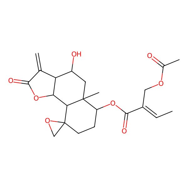 2D Structure of [(3aR,4S,5aR,6S,9R,9aS,9bS)-4-hydroxy-5a-methyl-3-methylidene-2-oxospiro[3a,4,5,6,7,8,9a,9b-octahydrobenzo[g][1]benzofuran-9,2'-oxirane]-6-yl] (Z)-2-(acetyloxymethyl)but-2-enoate
