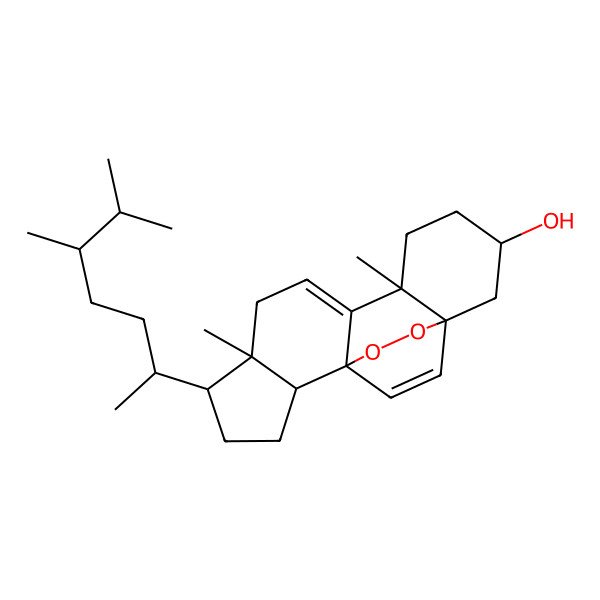 2D Structure of (1S,2R,5R,6R,10R,13S,15S)-5-[(2R,5R)-5,6-dimethylheptan-2-yl]-6,10-dimethyl-16,17-dioxapentacyclo[13.2.2.01,9.02,6.010,15]nonadeca-8,18-dien-13-ol