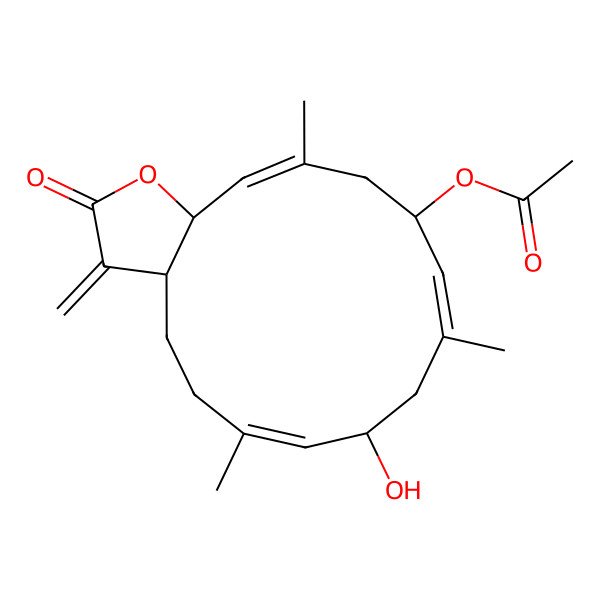 2D Structure of [(3aR,6E,8S,10E,12S,14E,15aS)-8-hydroxy-6,10,14-trimethyl-3-methylidene-2-oxo-3a,4,5,8,9,12,13,15a-octahydrocyclotetradeca[b]furan-12-yl] acetate