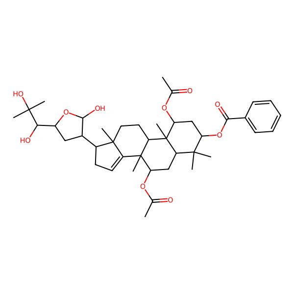 2D Structure of [1,7-diacetyloxy-17-[5-(1,2-dihydroxy-2-methylpropyl)-2-hydroxyoxolan-3-yl]-4,4,8,10,13-pentamethyl-2,3,5,6,7,9,11,12,16,17-decahydro-1H-cyclopenta[a]phenanthren-3-yl] benzoate
