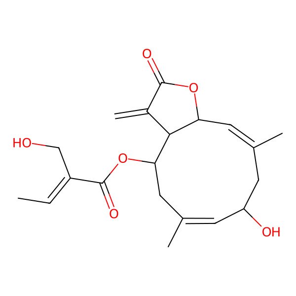 2D Structure of [(3aR,4R,6Z,8S,10Z,11aR)-8-hydroxy-6,10-dimethyl-3-methylidene-2-oxo-3a,4,5,8,9,11a-hexahydrocyclodeca[b]furan-4-yl] (Z)-2-(hydroxymethyl)but-2-enoate