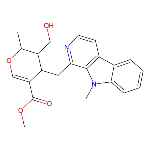 2D Structure of (2S)-3alpha-Hydroxymethyl-3,4-dihydro-2beta-methyl-4alpha-[(9-methyl-9H-pyrido[3,4-b]indol-1-yl)methyl]-2H-pyran-5-carboxylic acid methyl ester