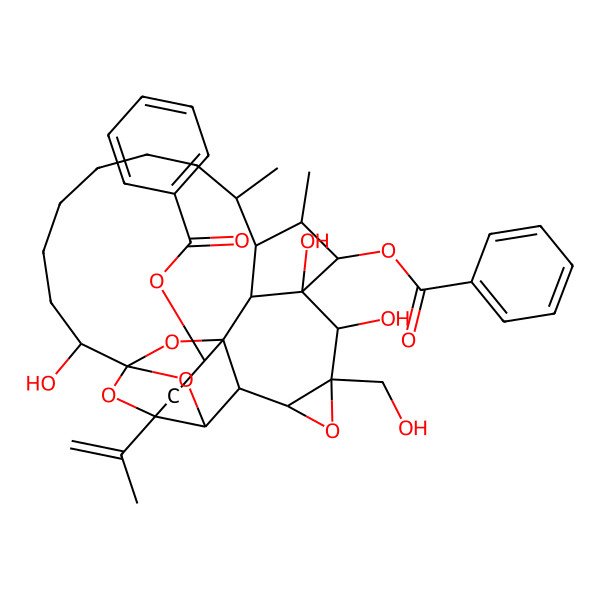 2D Structure of [(1R,2S,4R,5R,6R,7S,9R,10S,11S,12R,13R,14R,15S,22R,23S,25S)-12-benzoyloxy-10,11,22-trihydroxy-9-(hydroxymethyl)-13,15-dimethyl-4-prop-1-en-2-yl-8,24,26,27-tetraoxaheptacyclo[12.10.1.14,23.15,23.01,6.07,9.011,25]heptacosan-2-yl] benzoate