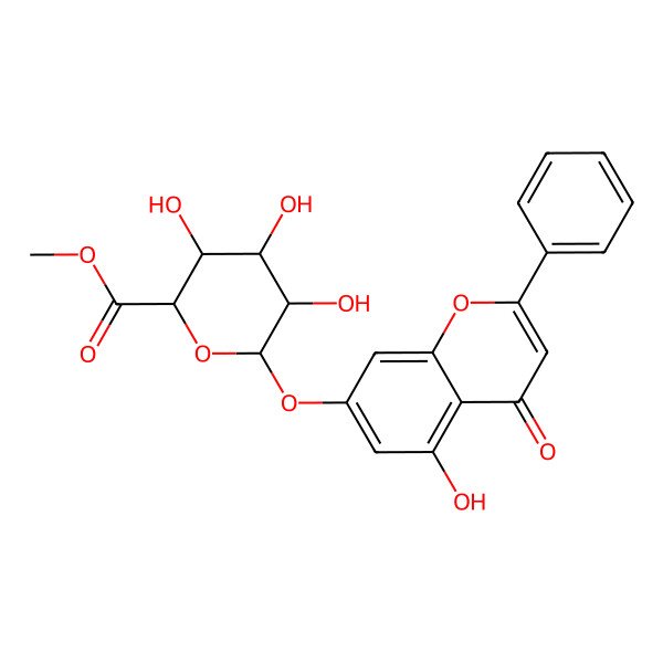 2D Structure of methyl (2S,3S,4S,5R,6S)-3,4,5-trihydroxy-6-(5-hydroxy-4-oxo-2-phenylchromen-7-yl)oxyoxane-2-carboxylate