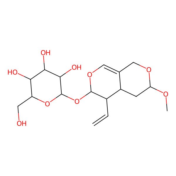 2D Structure of (2S,3R,4S,5S,6R)-2-[[(3S,4R,4aS,6R)-4-ethenyl-6-methoxy-3,4,4a,5,6,8-hexahydropyrano[3,4-c]pyran-3-yl]oxy]-6-(hydroxymethyl)oxane-3,4,5-triol