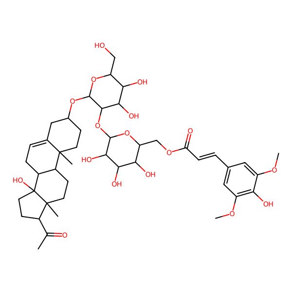 2D Structure of [(2R,3S,4S,5R,6S)-6-[(2R,3R,4S,5S,6R)-2-[[(3S,8R,9S,10R,13R,14S,17S)-17-acetyl-14-hydroxy-10,13-dimethyl-1,2,3,4,7,8,9,11,12,15,16,17-dodecahydrocyclopenta[a]phenanthren-3-yl]oxy]-4,5-dihydroxy-6-(hydroxymethyl)oxan-3-yl]oxy-3,4,5-trihydroxyoxan-2-yl]methyl (E)-3-(4-hydroxy-3,5-dimethoxyphenyl)prop-2-enoate